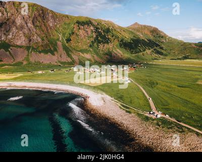 Unstad Beach auf den Lofoten Inseln in Norwegen Stockfoto