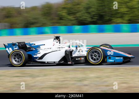 Magyorod, Ungarn. 29.. Juli 2022. Magyorod, Ungarn. Juli 29. 2022. F2 großer Preis von Ungarn bei Hungaroring, Ungarn. Im Bild: #14 Olli Caldwell (GBR) von Campos Racing während der ersten Trainingseinheit Credit: Piotr Zajac/Alamy Live News Stockfoto