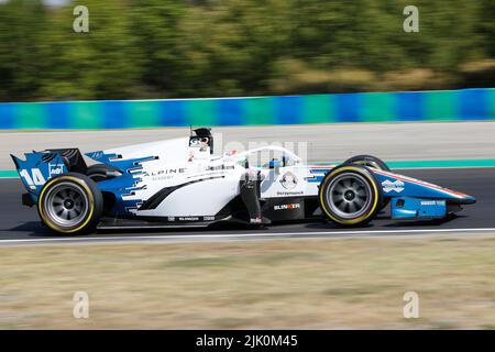 Magyorod, Ungarn. 29.. Juli 2022. Magyorod, Ungarn. Juli 29. 2022. F2 großer Preis von Ungarn bei Hungaroring, Ungarn. Im Bild: #14 Olli Caldwell (GBR) von Campos Racing während der ersten Trainingseinheit Credit: Piotr Zajac/Alamy Live News Stockfoto