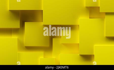 Abstrakter Hintergrund aus gelben Würfeln. 3D Rendern Stockfoto