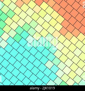 Abstrakt quadratisch bunte Palette Backstein Wand Textur Hintergrund mit geometrischen dekorative Illustration von Offset Quads Raster Muster generative Kunst Stockfoto