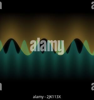 Illustration mehrerer Wellen, die durch viele kleine digitale vertikale Linien oszillieren oder überlappen abstraktes dekoratives modernes Design auf schwarzem Hintergrund Stockfoto