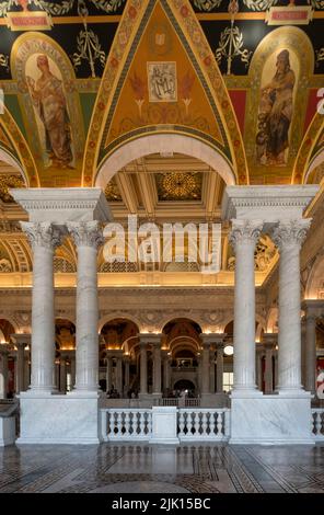 Kompliziertes Innere der Großen Halle in der Library of Congress, Capitol Hill, Washington DC, Vereinigte Staaten von Amerika, Nordamerika Stockfoto