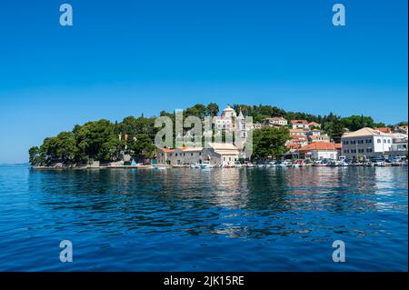 Blick auf Cavtat von der Adria, Cavtat, Dubrovnik Riviera, Kroatien, Europa Stockfoto