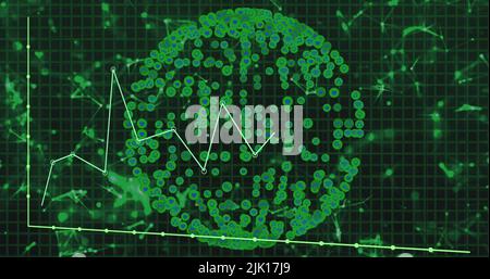 Bild der Datenverarbeitung auf der ganzen Welt mit Symbolen Stockfoto