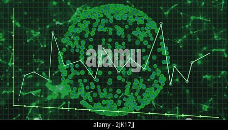 Bild der Datenverarbeitung auf der ganzen Welt mit Symbolen Stockfoto