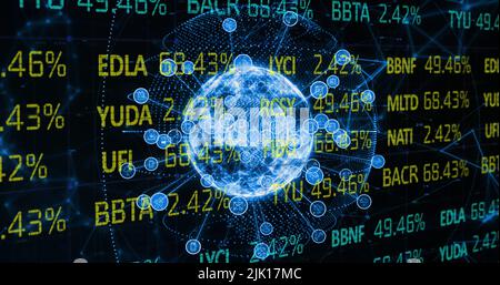 Bild der Datenverarbeitung auf der ganzen Welt mit Symbolen Stockfoto