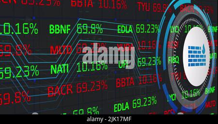 Bild der Datenverarbeitung mit Wandsymbol auf blauem Hintergrund Stockfoto