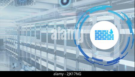 Bild der Datenverarbeitung und Wandsymbol über dem Serverraum Stockfoto