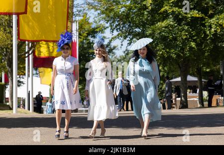 Allgemeine Ansichten der Rennfahrer am vierten Tag des Qatar Goodwood Festival 2022 auf der Goodwood Racecourse, Chichester. Bilddatum: Freitag, 29. Juli 2022. Stockfoto