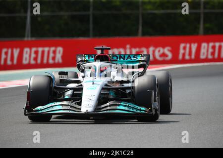 #63 George Russell: Mercedes AMG Team F1 während des GP von Ungarn, 28-31. Juli 2022 auf dem Hungaroring, Formel 1 Weltmeisterschaft 2022. Stockfoto