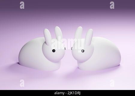 3D gerendert Cartoon-Charakter grau Kaninchen auf blauem Hintergrund. Einfache 3D-Rendering-Illustration Stockfoto