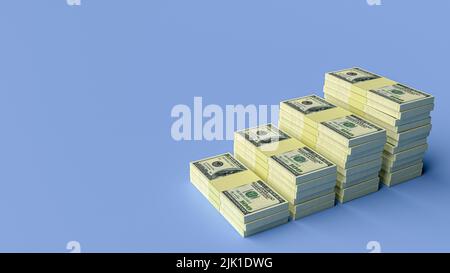 Große Geldstapel aus Dollar. Konzept der US-Dollar-Finanzierung. 3D Rendern Stockfoto