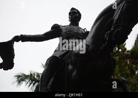 Historische Reiterstatue des Libertador Simon Bolivar, in München vom venezolanischen Bildhauer Eloy Palacios modelliert und auf der Plaza de Bol aufgestellt Stockfoto