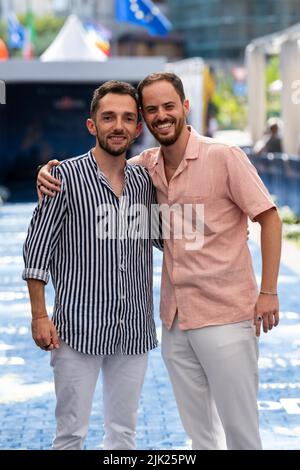 Giffoni Valle Piana, Salerno, Italien. 29.. Juli 2022. Alessio Colucci und Luca Sciarrillo aka Ufozero2 2022 nehmen am 29. Juli 2022 in Giffoni Valle Piana, Italien, am blauen Teppich des Giffoni Film Festivals Teil (Bildquelle: © Francesco Luciano/ZUMA Press Wire) Bildquelle: ZUMA Press, Inc./Alamy Live News Stockfoto