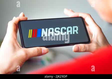 Brasilien. 29.. Juli 2022. In dieser Abbildung wird das Logo der National Association for Stock Car Auto Racing (NAScar) auf einem Smartphone-Bildschirm angezeigt. (Foto von Rafael Henrique/SOPA Images/Sipa USA) Quelle: SIPA USA/Alamy Live News Stockfoto