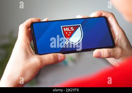 Brasilien. 29.. Juli 2022. In dieser Abbildung wird das MLS-Logo (Major League Soccer) auf einem Smartphone-Bildschirm angezeigt. (Bild: © Rafael Henrique/SOPA Images via ZUMA Press Wire) Stockfoto