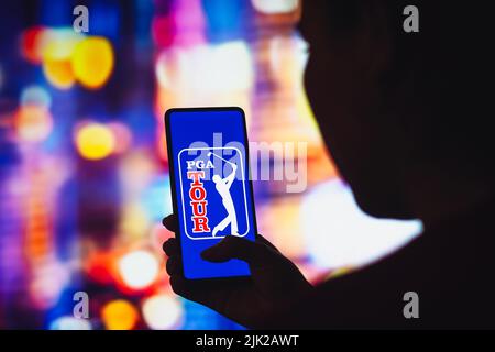 Brasilien. 29.. Juli 2022. In dieser Abbildung wird das PGA Tour-Logo auf einem Smartphone-Bildschirm angezeigt. (Bild: © Rafael Henrique/SOPA Images via ZUMA Press Wire) Stockfoto
