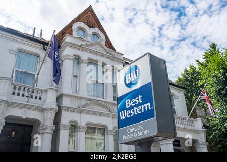 LONDON: Best Western-Hotelschild im Westen Londons, eine große internationale Hotel- und Resortmarke Stockfoto