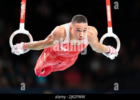 Birmingham, Großbritannien. 29. Juli 2022. Joe Frazer (eng) während des Mannschaftsfinales und der Einzelqualifikation der Männer - Unterteilung 3 von Birmingham 2022 - Commonwealth Games in der Birmingham Arena am Freitag, den 29. Juli 2022 in Birmingham, Großbritannien. Kredit: Taka Wu/Alamy Live Nachrichten Stockfoto