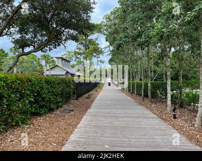 Watercolor, FL USA - 25. Juli 2022: Der hölzerne Wander- und Radweg in Watercolor, Florida. Stockfoto