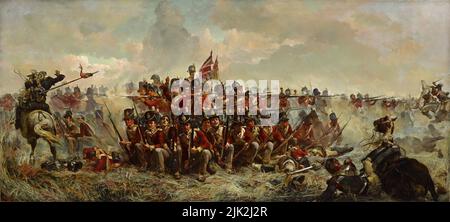 Das Regiment 28. in Quatre Bras während der Schlacht von Waterloo. Gemalt von Lady Butler (Elizabeth Thompson) Stockfoto