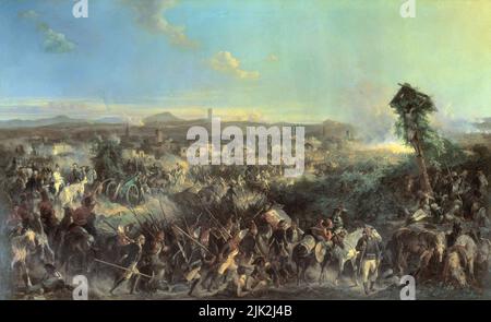 In der Schlacht von Novi (15. August 1799) griff eine Armee der Habsburger Monarchie und kaiserlicher Russen unter Feldmarschall Alexander Suworow eine republikanische französische Armee unter General Barthélemy Catherine Joubert an. Stockfoto