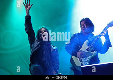 Europa, mit Joey Tempest und John Norum, während des Skogsröjet Musikfestivals, in Rejmyre, Schweden, während des Freitags. Skogsröjet ist ein Festival, das seit 2005 jeden Sommer in Rejmyre, Gemeinde Finspång im Landkreis Östergötland, stattfindet. Stockfoto