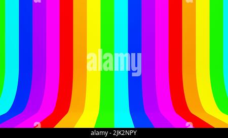 3D Rendern. Ein computergenerierter Raum mit einem Regenbogen-Strukturboden und einer Wand. Farbenfrohes Streifenmuster. Hintergrund mit vertikalen Linien mit vielen kol Stockfoto