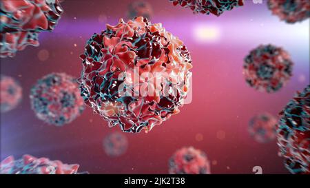 Illustration des Poliovirus. Poliovirus-Partikel (Virionen) bestehen aus einer äußeren Proteinschicht (Capsid), die RNA (Ribonukleinsäure), das Erbgut des Virus, umhüllt. Das Polio-Virus verursacht Poliomyelitis, eine Krankheit, die Motoneuronen (Nervenzellen) zerstört, die Muskeln für Schlucken, Durchblutung, Atmung und Bewegung der Gliedmaßen steuern. Dank der weltweiten Bemühungen zur Ausrottung der Krankheit sind die Fälle seit 1988 um 99 % zurückgegangen. Stockfoto