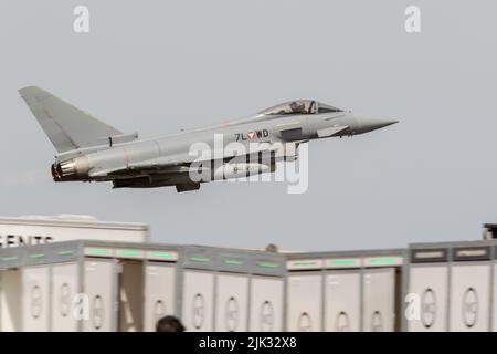 Austrian Air Force Typhoon startet die QRA Demo in Fairford. Stockfoto