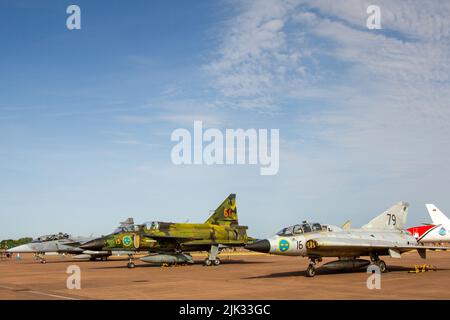 SAAB Jet Fighters durch die Geschichte. Stockfoto