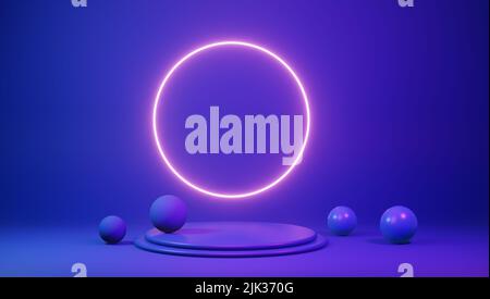 Leuchtende Neonlampe, 3D Render Stockfoto