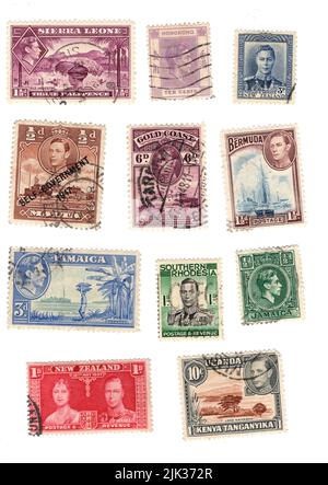 Eine Auswahl alter Briefmarken aus dem Commonwealth. Stockfoto