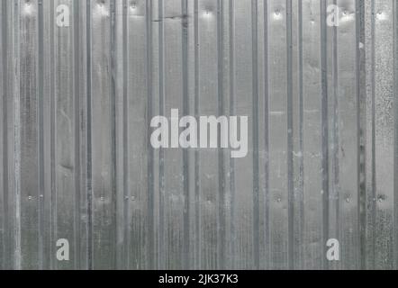 Textur aus Eisen Metall Industrie Zinn weißes Blech Profil mit vertikalen Brettern für den Zaun. Der Hintergrund. Stockfoto