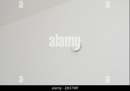 Nahaufnahme eines Rauchmelders für den Hausgebrauch und eines Rauchmelders als Teil einer Brandmeldeanlage in einem Haus. Stockfoto