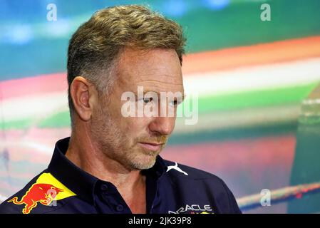 Mogyorod, Ungarn. 29.. Juli 2022. Christian Horner (GBR) Red Bull Racing Teamchef in der FIA Pressekonferenz, Portrait während der Formel 1 Aramco Magyar Nagydij 2022, großer Preis von Ungarn 2022, 12. Lauf der FIA Formel 1 Weltmeisterschaft 2022 vom 28. Bis 31. Juli 2022 auf dem Hungaroring, in Mogyorod, Ungarn - Foto DPPI Kredit: DPPI Media/Alamy Live News Stockfoto