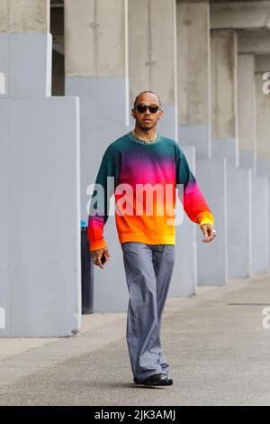 Magyorod, Ungarn. Juli 30. 2022. Formel 1 großer Preis von Ungarn in Hungaroring, Ungarn. Im Bild: Lewis Hamilton (GBR) von Mercedes © Piotr Zajac/Alamy Live News Stockfoto