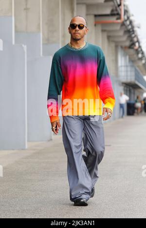 Magyorod, Ungarn. Juli 30. 2022. Formel 1 großer Preis von Ungarn in Hungaroring, Ungarn. Im Bild: Lewis Hamilton (GBR) von Mercedes © Piotr Zajac/Alamy Live News Stockfoto