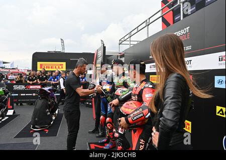 Autodrom Most, Most, Tschechische Republik, 29. Juli 2022, SUPERPOLE 1. Nr. 65 Jonathan Rea GBR Kawasaki ZX-10RR Kawasaki Racing Team WorldSBK während der Prose Stockfoto