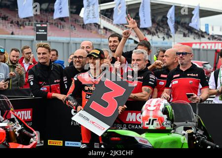 Autodrom Most, Most, Tschechische Republik, 29. Juli 2022, SUPERPOLE 3. Nr. 21 Michael Ruben Rinaldi ITA Ducati Panigale V4 R Aruba.it Racing - DUCATI durin Stockfoto