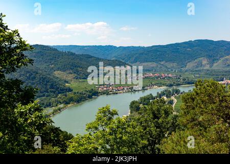 Blick auf die Donau in der Wachau. Niederösterreich. Stockfoto