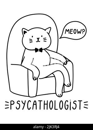 Psycathologe lustige Illustration mit Katze. Freundschaft zwischen Mensch und Tier Konzept. Stockfoto