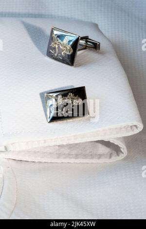 Still life of vintage Siam Sterling cufflinks Stock Photo