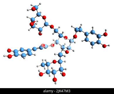 3D Bild der Skelettformel von Echinacoside - molekularchemische Struktur von natürlichem Phenol auf weißem Hintergrund isoliert Stockfoto