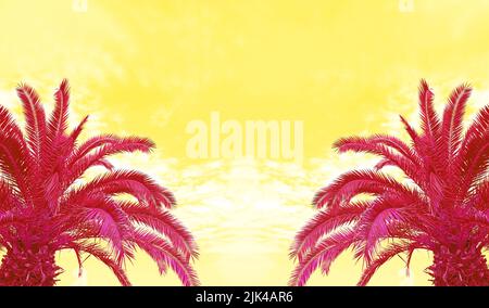 Surrealer Pop-Art-Stil von heißen rosa Palmen gegen gelben Himmel Stockfoto
