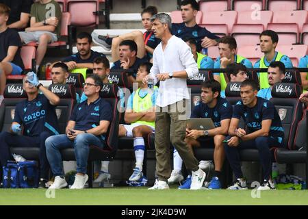 Bournemouth, Großbritannien. 30.. Juli 2022; Vitality Stadium, Boscombe, Dorset, England: Vor der Saison freundlich, AFC Bournemouth versus Real Sociedad: Imanol Alguacil Head Coach of Real Sociedad Credit: Action Plus Sports Images/Alamy Live News Stockfoto