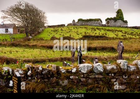 Gotische Burrishoole Friary Ruinen in County Mayo, Irland. Stockfoto