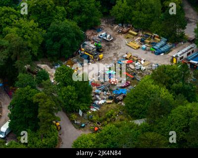 Alton Towers Luftaufnahmen aus der Luft, einschließlich Nemesis, Smiler, David Walliims, Sonic Spinball Whizzer, The Towers, RITA, 13, Enterprize (SBNO) Drone Stockfoto