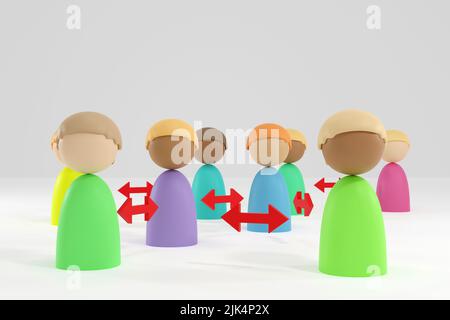 3D gerenderte Illustration Cartoon crowd, people, Society and Social media Network Internet Web www Community, Diversity Globalization Concept Stockfoto